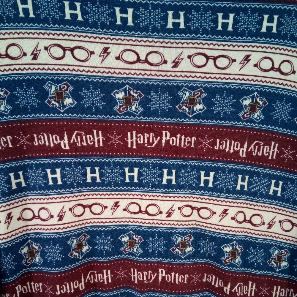 Harry Potter Winter Snowflake Glasses Maroon Blue Pajama Top Sleepwear Large - Picture 7 of 10